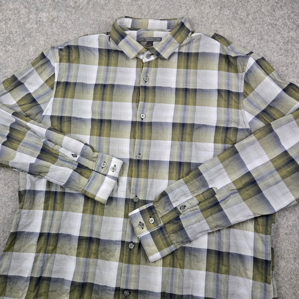 John Varvatos Button Up Shirt Mens XL Green Plaid Long Sleeve‎ Casual Designer